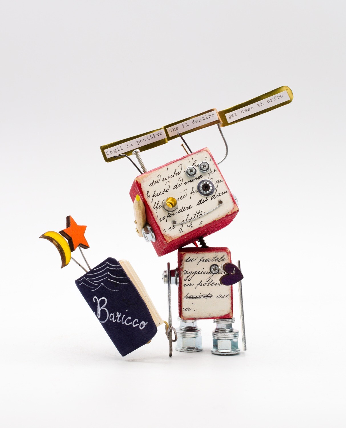 Luce di cortesia robot. Lampada di legno a batteria stile robot modello "LETTERINI LIMITED EDITION" fatto a mano