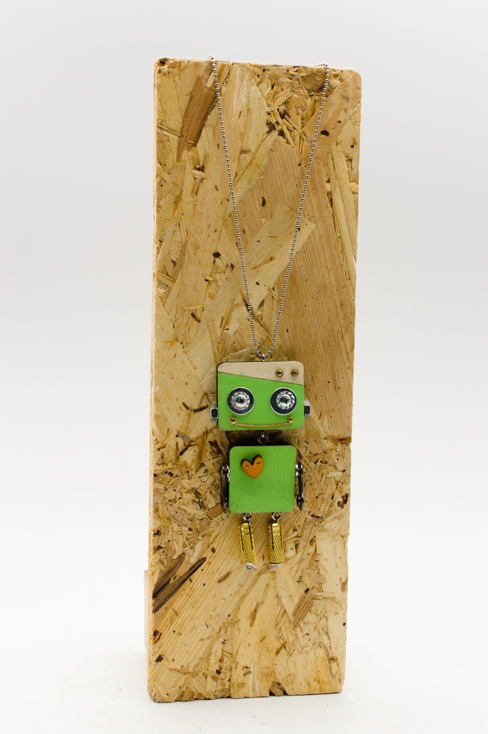 Wood laser-cut robot pendant. Handmade pendant necklace