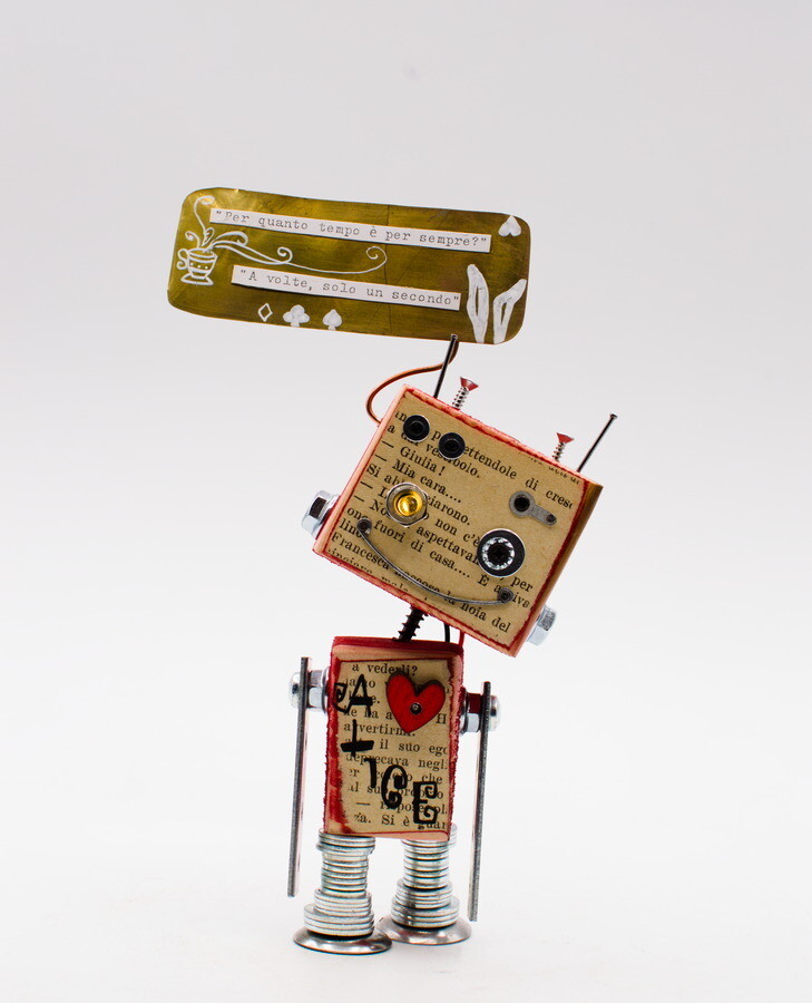 ​​Robot courtesy light. Battery-powered wooden robot lamp handmade