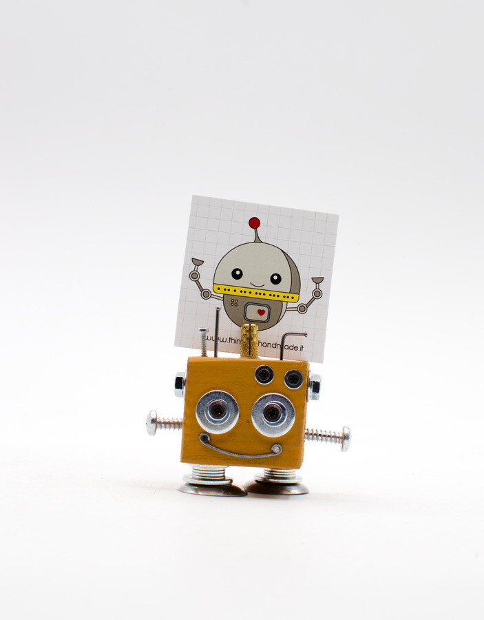 Portafoto da tavolo robot giallo. Bomboniera, segnaposto fatto a mano