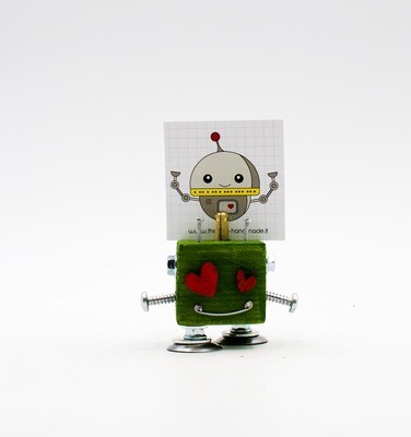 Portafoto da tavolo robot verde. Bomboniera, segnaposto fatto a mano