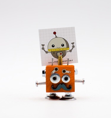 Orange ​robot table photo frame. Fancy sweet-box, place mark handmade
