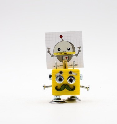 Yellow ​robot table photo frame. Fancy sweet-box, place mark handmade