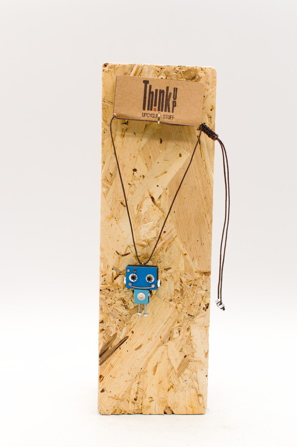 ​Wood laser-cut robot pendant. Handmade pendant necklace