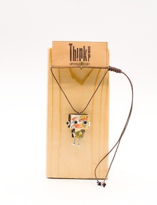 ​Wood laser-cut robot pendant. Handmade pendant necklace