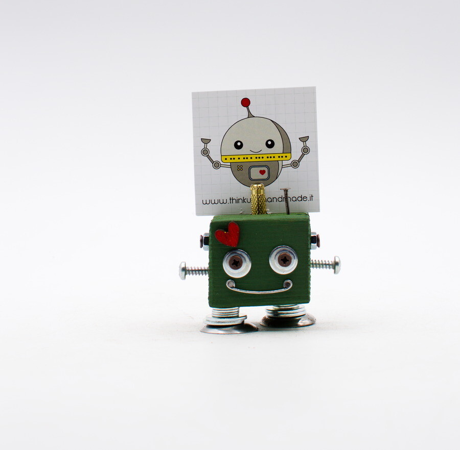 Green ​robot table photo frame. Fancy sweet-box, place mark handmade