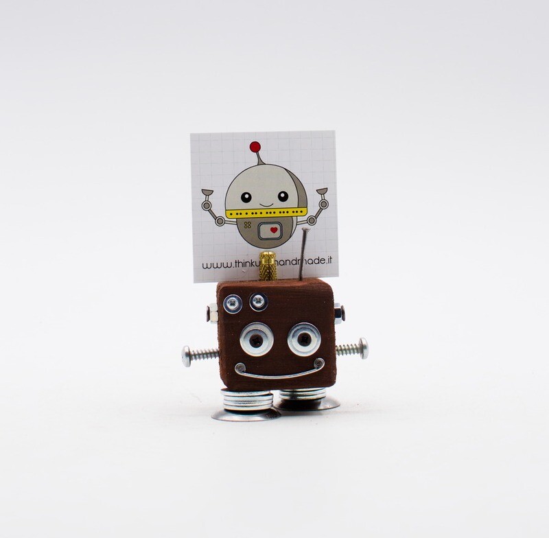 Brown ​robot table photo frame. Fancy sweet-box, place mark handmade