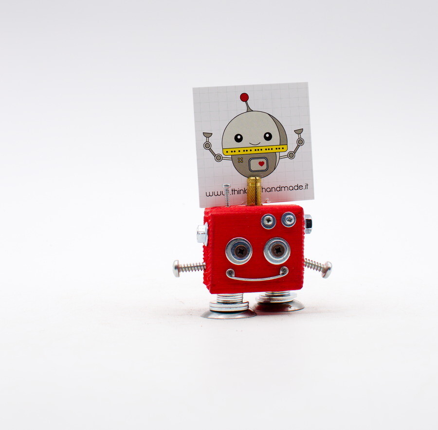 Red ​robot table photo frame. Fancy sweet-box, place mark handmade