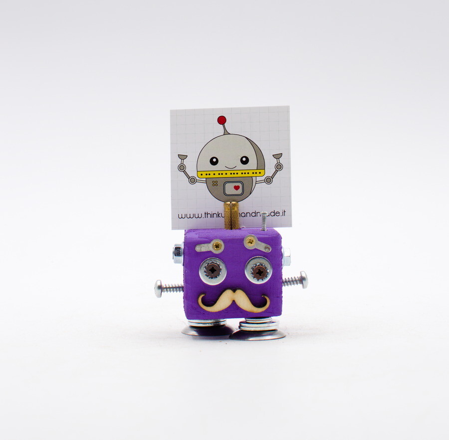Purple ​robot table photo frame. Fancy sweet-box, place mark handmade