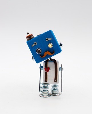 ​​Robot courtesy light. Battery-powered wooden robot lamp handmade