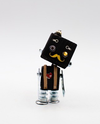 ​​Robot courtesy light. Battery-powered wooden robot lamp handmade