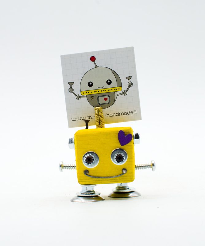 Purple ​robot table photo frame. Fancy sweet-box, place mark handmade