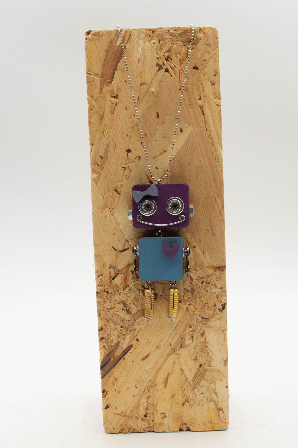 Wood laser-cut robot pendant. Handmade pendant necklace