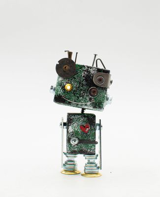 Luce di cortesia robot. Lampada di legno a batteria stile robot modello "RUST" fatto a mano