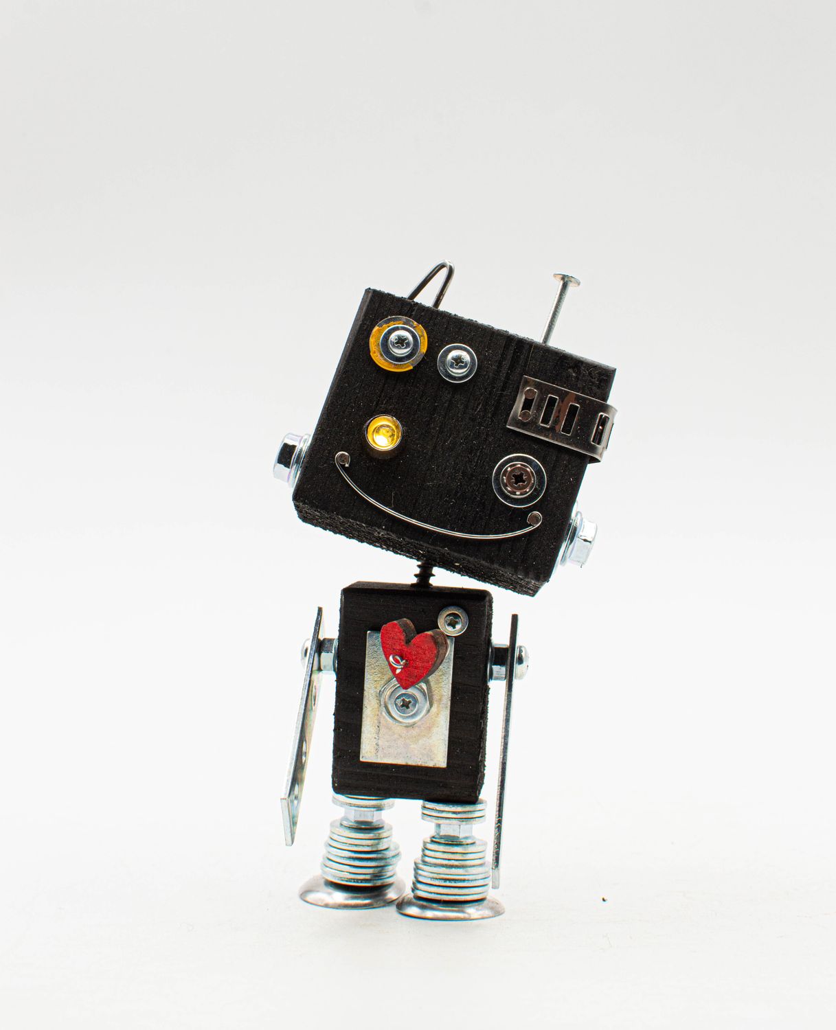 ​​Robot courtesy light. Battery-powered wooden robot lamp handmade