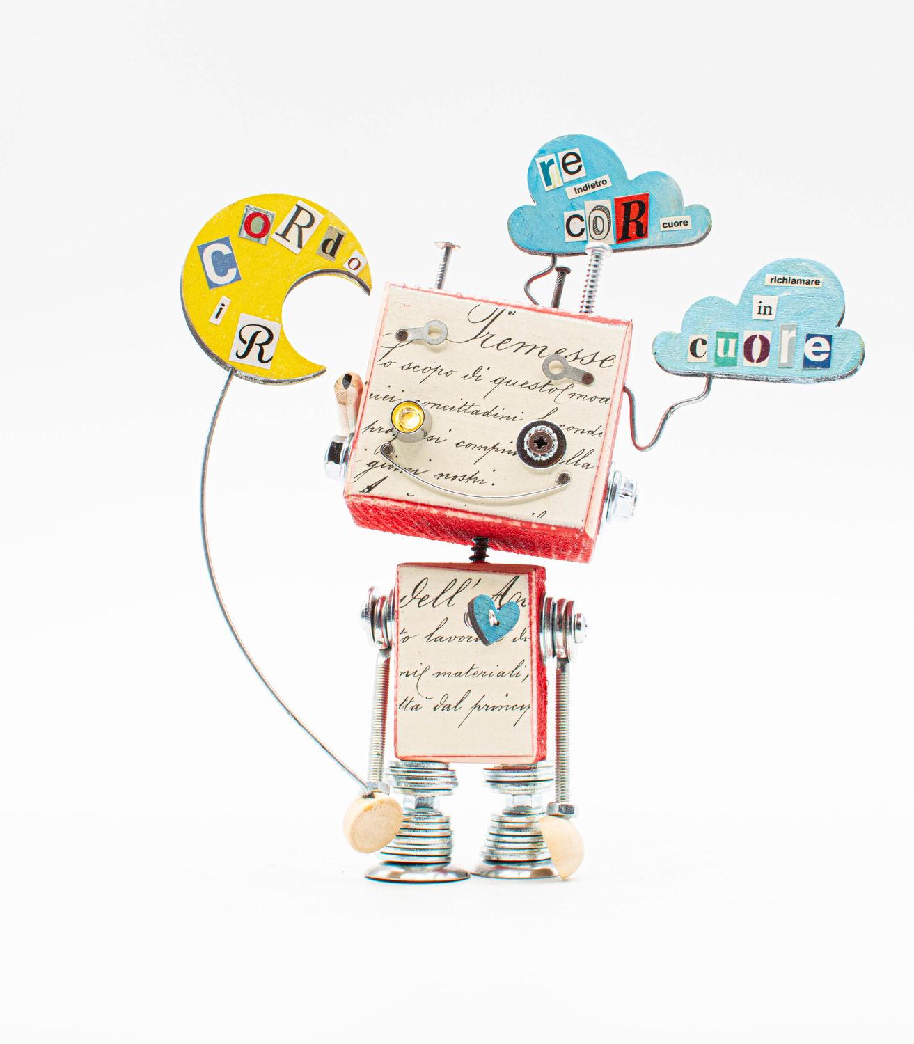 Luce di cortesia robot. Lampada di legno a batteria stile robot modello "LETTERINO" fatto a mano