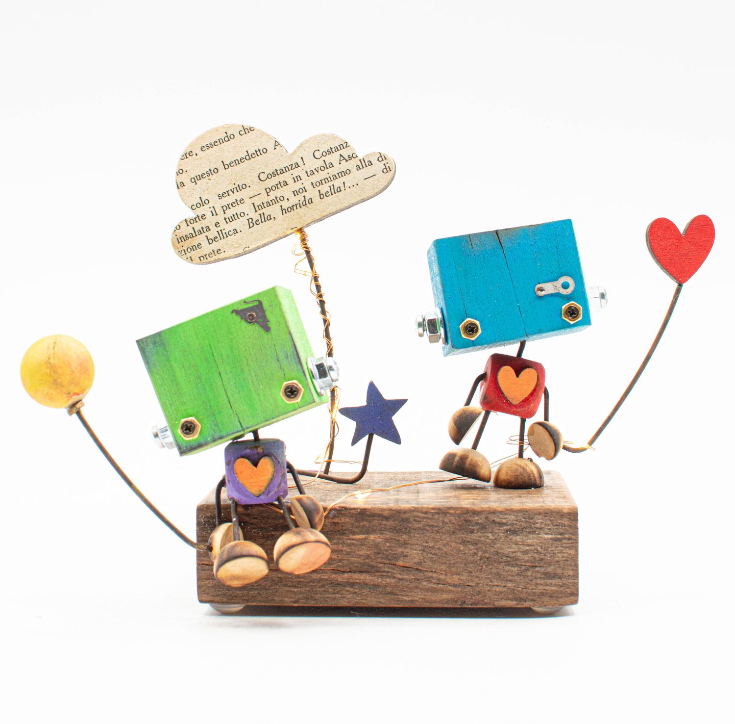 DIORAMA scultura luminosa. Lampada di legno a batteria stile robot fatto a mano