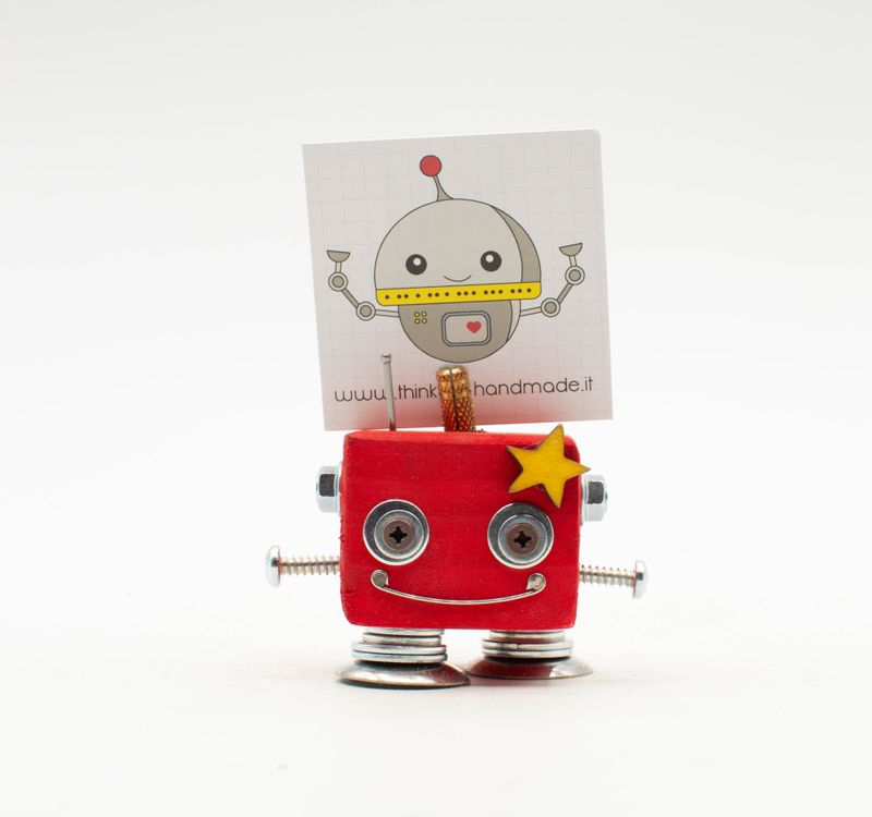 Portafoto da tavolo robot ROSSO. Bomboniera, segnaposto fatto a mano