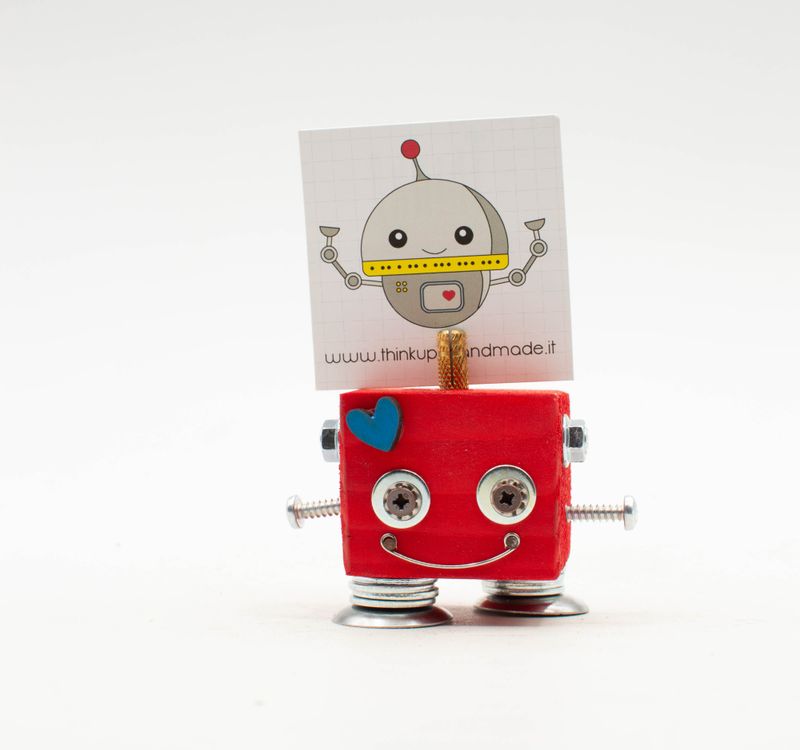 Portafoto da tavolo robot ROSSO. Bomboniera, segnaposto fatto a mano