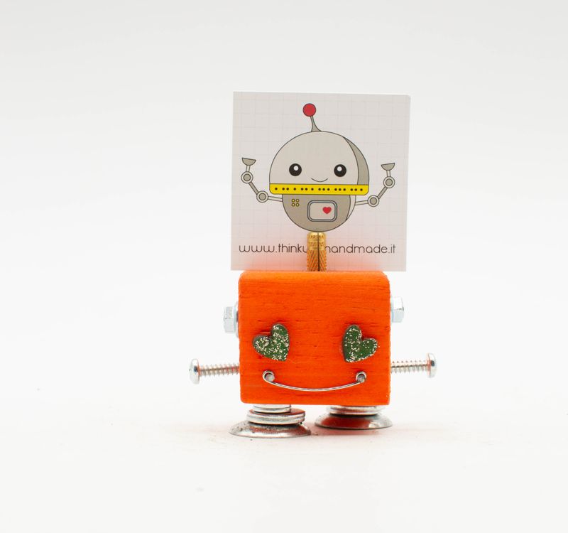 Portafoto da tavolo robot ARANCIONE. Bomboniera, segnaposto fatto a mano