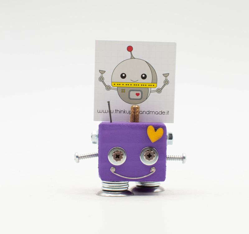 Portafoto da tavolo robot VIOLA. Bomboniera, segnaposto fatto a mano