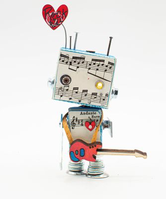 Luce di cortesia robot. Lampada di legno a batteria stile robot modello "MUSICA" fatto a mano