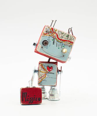 Luce di cortesia robot. Lampada di legno a batteria stile robot modello VIAGGIATORE Luce di cortesia robot. Lampada di legno a batteria stile robot modello VIAGGIATORE "Mizzica" fatto a mano