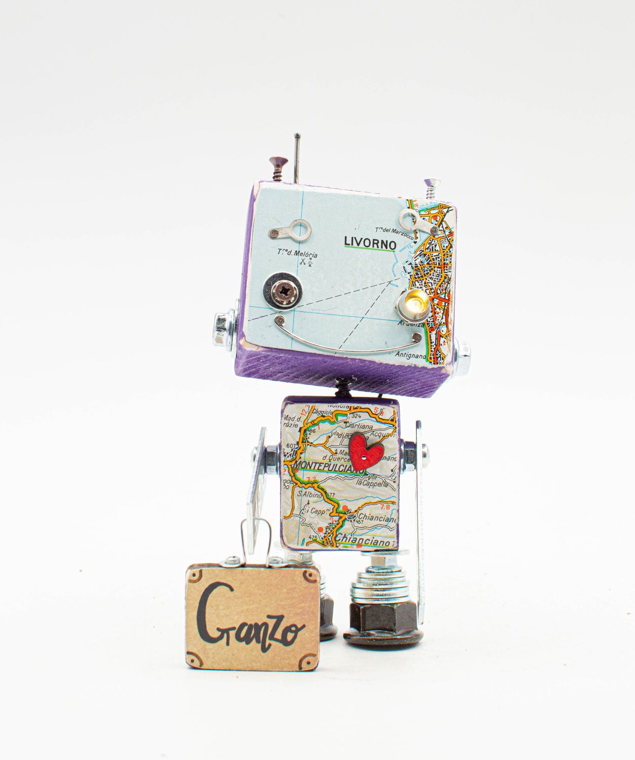 Luce di cortesia robot. Lampada di legno a batteria stile robot modello VIAGGIATORE Luce di cortesia robot. Lampada di legno a batteria stile robot modello VIAGGIATORE "Ganzo" fatto a mano