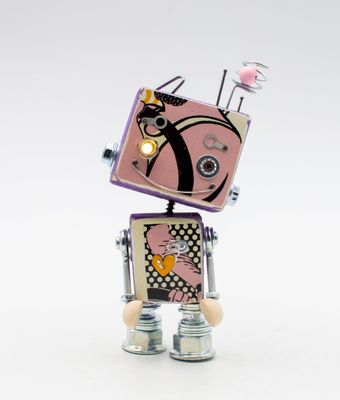 Luce di cortesia robot. Lampada di legno a batteria stile robot modello ILLUSTRAZIONE fatto a mano