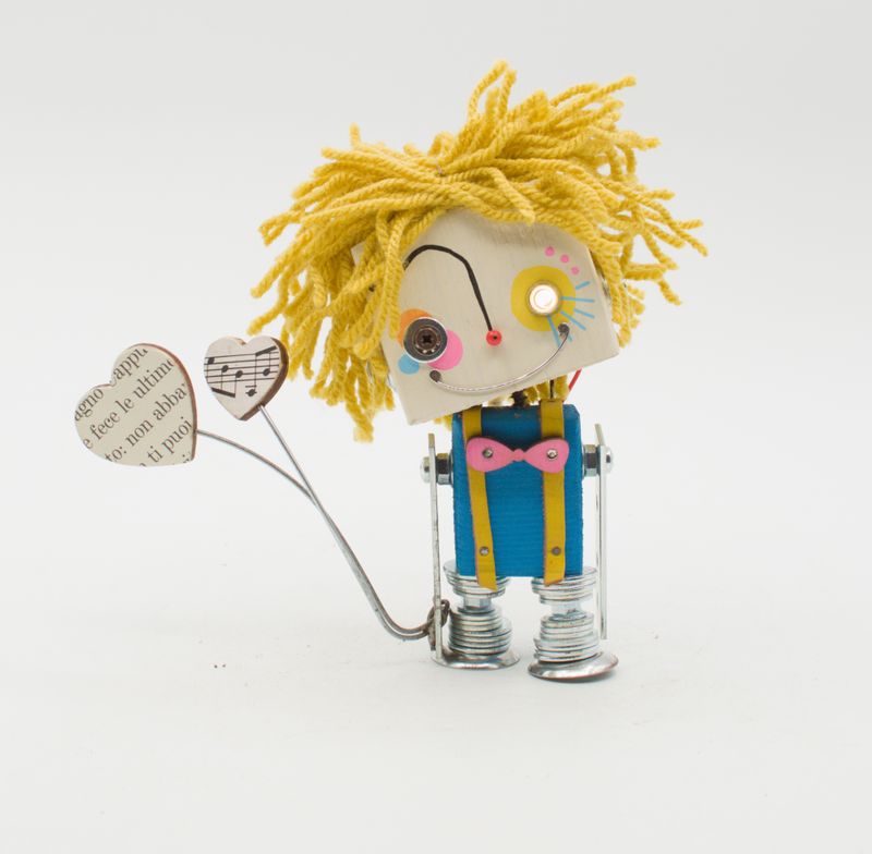 Luce di cortesia robot. Lampada di legno a batteria stile robot modello clown fatto a mano