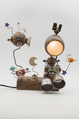 Robot lampada da tavolo stile Robot lampada da tavolo stile "ROMANTICO" snodabile fatta a mano