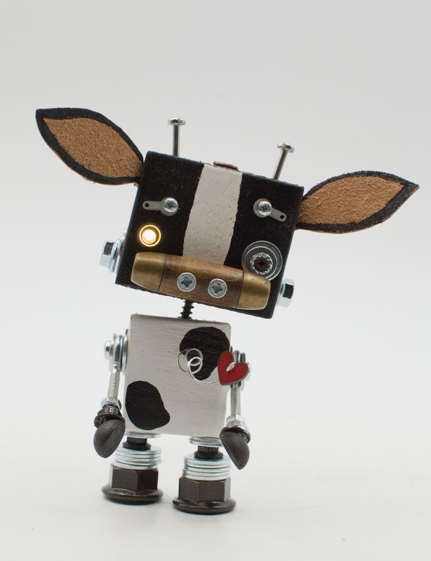Luce di cortesia robot. Lampada di legno a batteria stile robot modello "MUCCA" fatto a mano