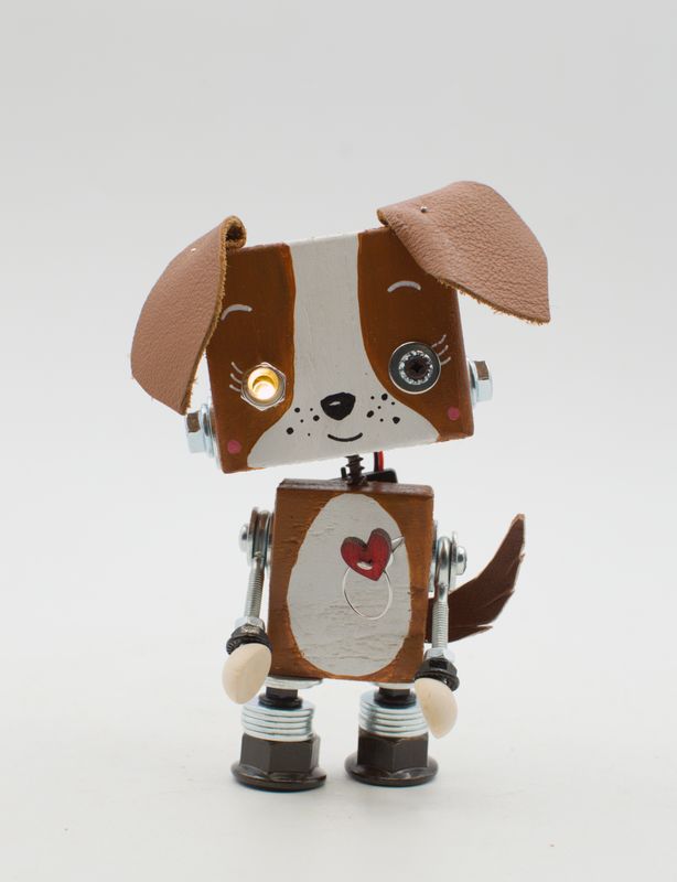 Luce di cortesia robot. Lampada di legno a batteria stile robot modello "CAGNOLINO" fatto a mano