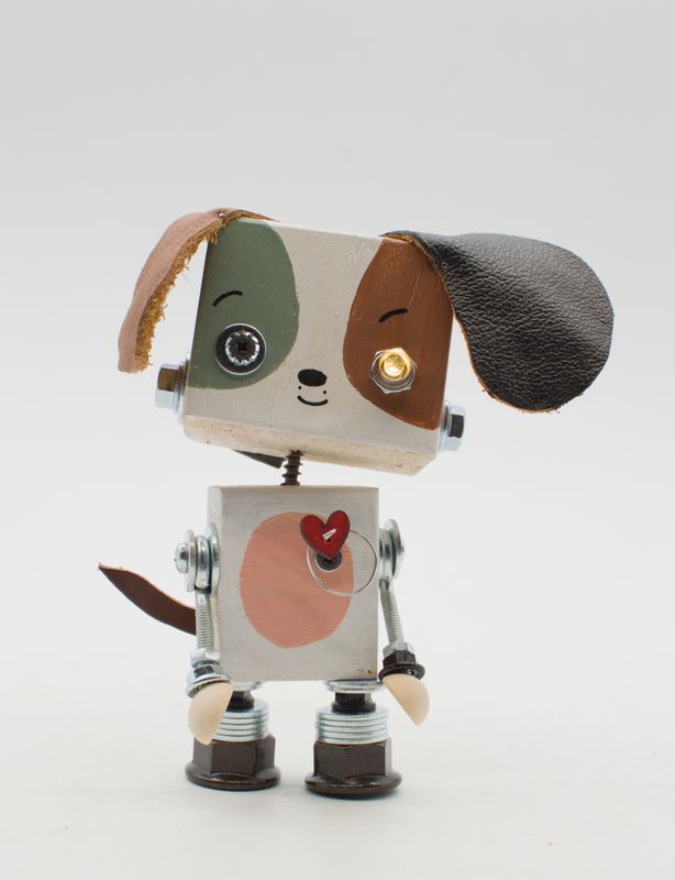 Luce di cortesia robot. Lampada di legno a batteria stile robot modello "CAGNOLINO" fatto a mano