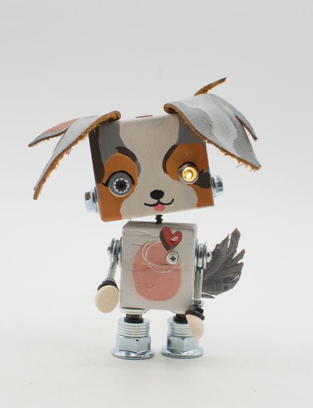 Luce di cortesia robot. Lampada di legno a batteria stile robot modello "CAGNOLINO" fatto a mano