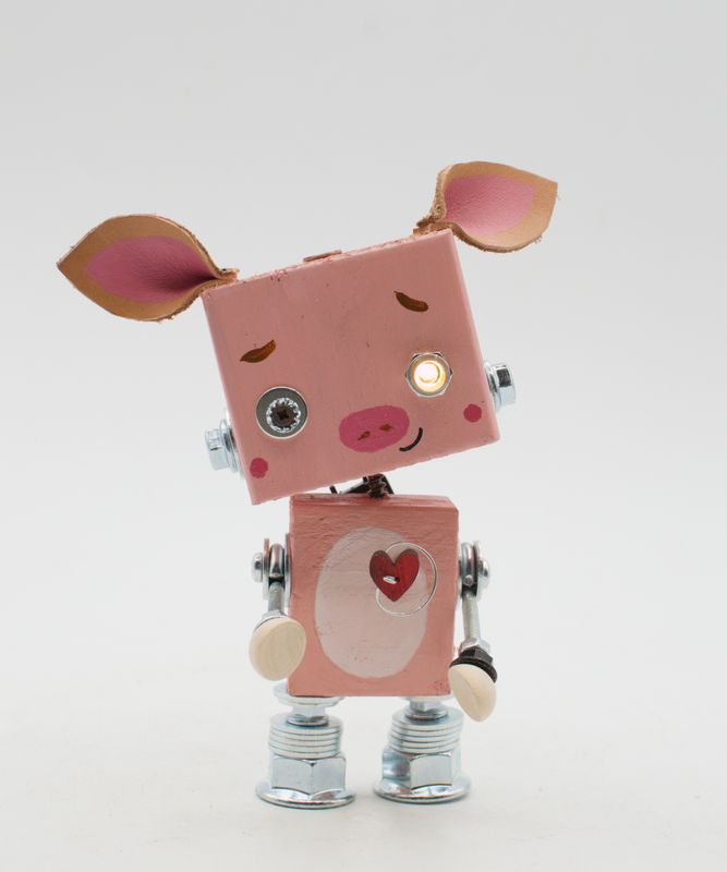 Luce di cortesia robot. Lampada di legno a batteria stile robot modello "MAIALINO" fatto a mano