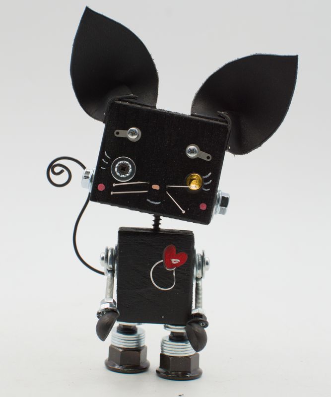 Luce di cortesia robot. Lampada di legno a batteria stile robot modello "GATTINO" fatto a mano