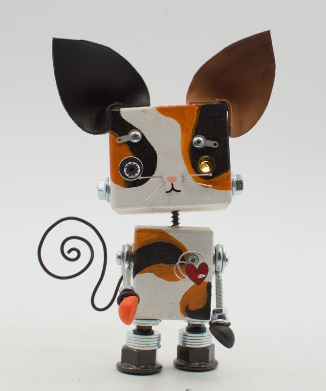 Luce di cortesia robot. Lampada di legno a batteria stile robot modello "GATTINO" fatto a mano