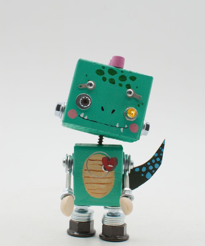 Luce di cortesia robot. Lampada di legno a batteria stile robot modello "DINOSAURO" fatto a mano