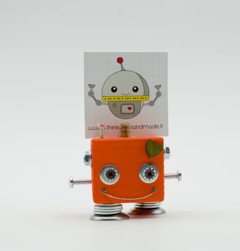 Portafoto da tavolo robot ARANCIONE. Bomboniera, segnaposto fatto a mano