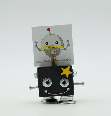 Portafoto da tavolo robot NERO. Bomboniera, segnaposto fatto a mano
