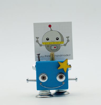 Portafoto da tavolo robot AZZURRO. Bomboniera, segnaposto fatto a mano