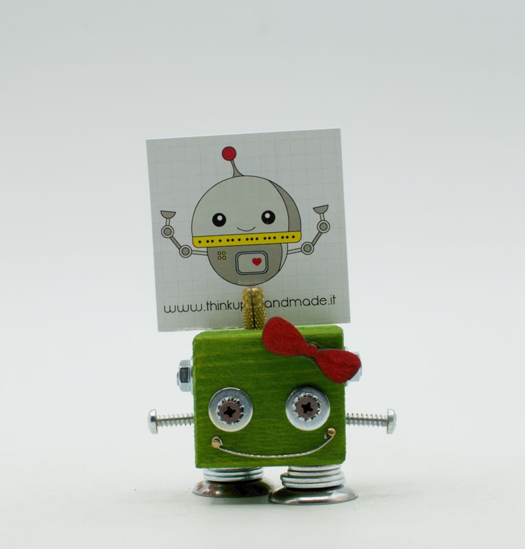 Portafoto da tavolo robot VERDE. Bomboniera, segnaposto fatto a mano