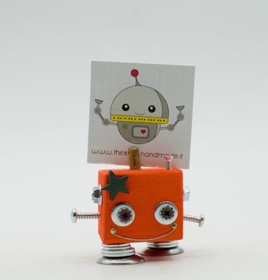 Portafoto da tavolo robot ARANCIONE. Bomboniera, segnaposto fatto a mano