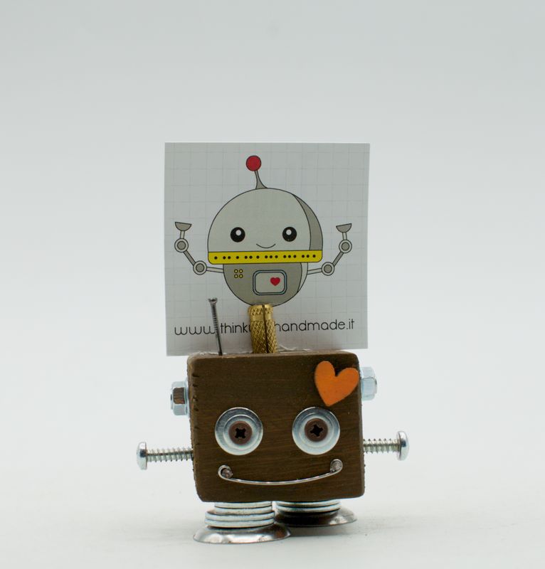 Portafoto da tavolo robot MARRONE. Bomboniera, segnaposto fatto a mano