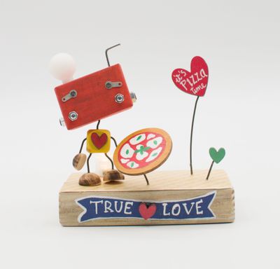 DIORAMA scultura luminosa. Lampada di legno a batteria stile robot fatto a mano