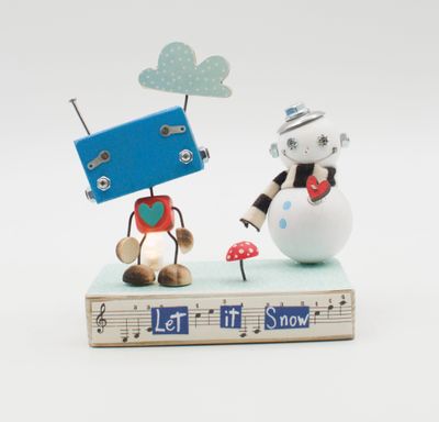 DIORAMA scultura luminosa. Lampada di legno a batteria stile robot fatto a mano