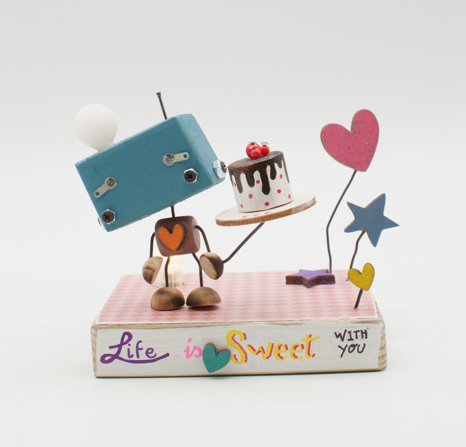 DIORAMA scultura luminosa. Lampada di legno a batteria stile robot fatto a mano DIORAMA scultura luminosa. Lampada di legno a batteria stile robot fatto a mano