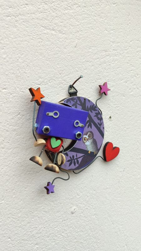 MINIBOT scultura robot fatto a mano da appendere