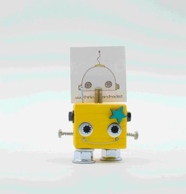 Portafoto da tavolo robot Giallo. Bomboniera, segnaposto fatto a mano